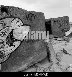 Deutsche Bunker, Leffrinckoucke Batterie bleibt, Dünkirchen, Nord, Frankreich Stockfoto