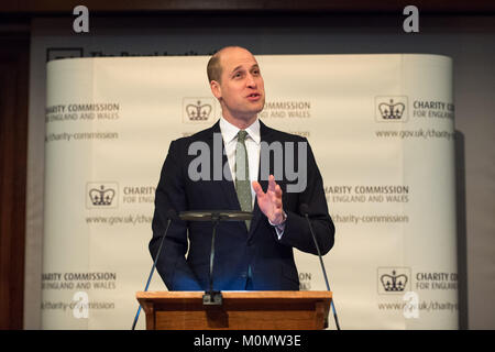 Der Herzog von Cambridge liefert seine Rede auf der Charity Commission jährlichen öffentlichen Sitzung an der Royal Institution in London. Stockfoto