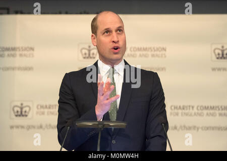 Der Herzog von Cambridge liefert seine Rede auf der Charity Commission jährlichen öffentlichen Sitzung an der Royal Institution in London. Stockfoto