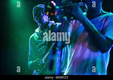 Die amerikanische brass ensemble Hypnotic Brass Ensemble führt ein Live Konzert in Pumpehuset in Kopenhagen. Dänemark, 23/11 2016. Stockfoto