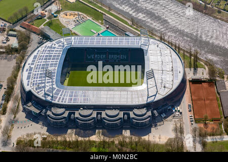 Weserstadion Werder Bremen GmbH & Co.KGaA, Fußball-Bundesliga club, Solardach, Stadion Fußballstadion auf der Weser, Luftaufnahmen, Stockfoto