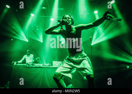 Die amerikanische queer Rapper und Performance Künstler Michael Quattlebaum Jr ist besser durch seine Bühne name Mykki Blanco bekannt und hier führt ein Live Konzert bei den Danish Music festival Roskilde Festival 2013. Dänemark, 05/07 2013. Stockfoto