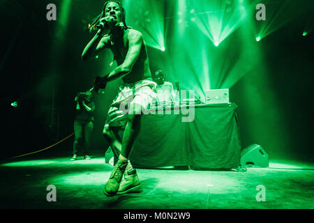 Die amerikanische queer Rapper und Performance Künstler Michael Quattlebaum Jr ist besser durch seine Bühne name Mykki Blanco bekannt und hier führt ein Live Konzert bei den Danish Music festival Roskilde Festival 2013. Dänemark, 05/07 2013. Stockfoto