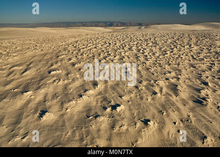 Zementierte Sandkruste an Gipsdünen bei Sonnenuntergang im Alkali Flat Trail Area im White Sands National Park, New Mexico, USA Stockfoto