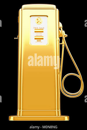 Kostspielige Brennstoff: goldene Zapfsäule isoliert auf Schwarz. Große Auflösung Stockfoto
