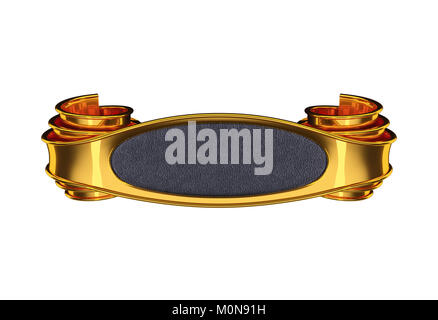 Golden Emblem mit curles und Leder Element. Auf dunklem Hintergrund Stockfoto