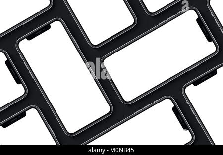 Ähnlich wie das iPhone X Smartphones mockup Draufsicht Abwicklung legen. Neue rahmenlose smartphone Vorderseite mockup. Stockfoto