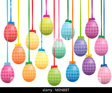 Ostern Eier hängen als Tischdekoration - bunte Bild auf weißem Hintergrund. Stockfoto
