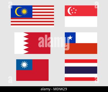 In Malaysia, Singapur, Bahrain, Chilenischen, Taiwan und Thai Flags. Stock Vektor