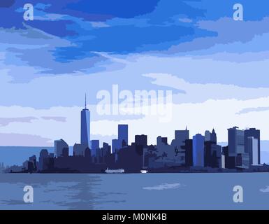 New York City Skyline in blauen Farbtönen. Stock Vektor