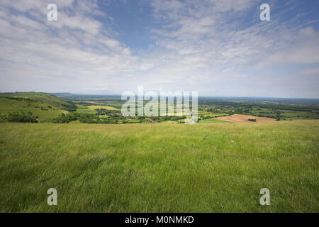 Die Aussicht von der Teufel Deich in Richtung Fulking in Sussex, England, Großbritannien Stockfoto