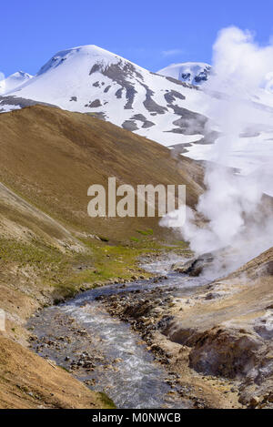 Bach mit Dampf Quelle hinter Fannborg und Snaekollur, thermische zone Hveradalir, Kerlingarfjöll, Rangárvallahreppur, Iceland Stockfoto