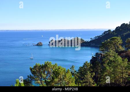 Frankreich, Finistere, Iroise, Parc Naturel Regional d'Armorique (Armorica Regionaler Naturpark), Presqu'ile de Crozon, Cap de la Chèvre, Pointe de Saint Hernot Stockfoto