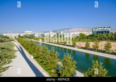 Griechenland, Athen, Paleo Faliro, SNFCC (Stavros Niarchos Foundation Cultural Center), vom Architekten Renzo Piano entworfen, in 2016 abgeschlossen und an den Griechischen Staat im Jahr 2017 spendete, Stavros Niarchos Park Stockfoto