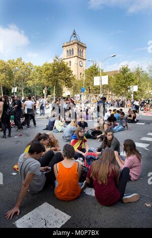 Spanien, Katalonien, Barcelona, Generalstreik, 3. Oktober 2017, Universitätsplatz Stockfoto