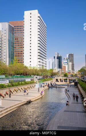 Südkorea, Seoul, Jongno-gu, Cheonggyecheon ist ein 6 km Promenade entlang des Flusses Cheonggyecheon im Zentrum von Seoul Stockfoto