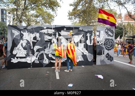 Spanien, Katalonien, Barcelona, Referendum am 1. Oktober 2017,28 th September, Demonstration auf der Gran Via Avenue, Studierende im Streik Stockfoto