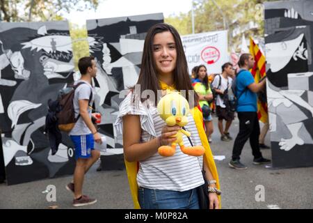 Spanien, Katalonien, Barcelona, Referendum am 1. Oktober 2017,28 th September, Demonstration auf der Gran Via Avenue, Studierende im Streik Stockfoto