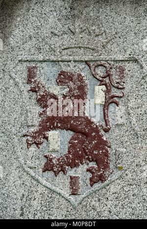 Frankreich, Haute Saône, Haut du ihnen, Weiler Chateau Lambert, Statue der Jungfrau, Basis, Emblem der Franche Comte, der Löwe Stockfoto