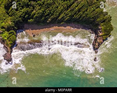 Frankreich, Karibik, Kleine Antillen, Guadeloupe, Basse-Terre, Sainte-Rose, Luftaufnahme auf Cluny Strand (Luftbild) Stockfoto