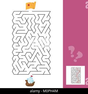 Labyrinth. Das Schiff - Kinder s Spiel Labyrinth. Kinder Puzzle mit Antwort Stock Vektor