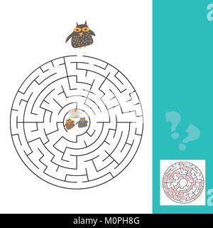 Lustige Eulen Labyrinth Spiel für Kinder im Vorschulalter mit Antwort Stock Vektor