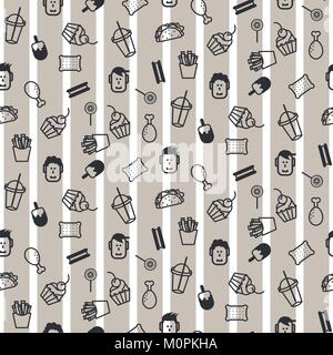 Fast food Symbol Stil nahtlose Vektor Muster. Monochrome Spaß doodles Hintergrund für Standort- und Geschenkpapier. Stock Vektor