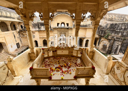 Innenraum der atmosphärischen Bundi Palace, Rajasthan, Indien ruiniert Stockfoto