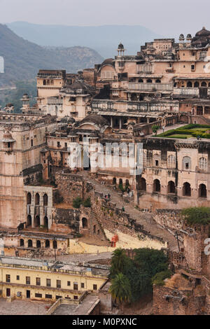 Die atmosphärischen ruiniert Bundi Palace, Rajasthan, Indien Stockfoto