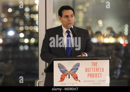 Uno, New York, USA. 23 Jan, 2018. Israels Botschafter Danny Danon sprach bei der Schmetterling Projekt 'Erinnerung an den Holocaust. Quelle: Matthew Russell Lee/Alamy leben Nachrichten Stockfoto