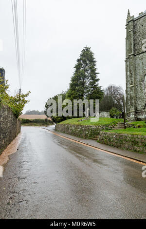 Cornwall, UK. 24 Jan, 2018. Schwere Regenfaelle haben beschränkte überschwemmung in Teilen von Cornwall verursacht. Die sintflutartigen Regenfälle läuft wie ein Fluss hinunter einen Cornish Road und nasser Witterung ist für den Rest der Woche prognostiziert. Credit: Jennifer Jordan/Alamy leben Nachrichten Stockfoto