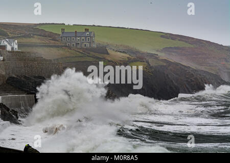 Camborne, Cornwall, England. 24 Jan, 2018. UK Wetter. Starke Winde und Wellen Teig der Cornish Coast in Camborne, als Sturm Georgina hits Großbritannien: Simon Maycock/Alamy leben Nachrichten Stockfoto