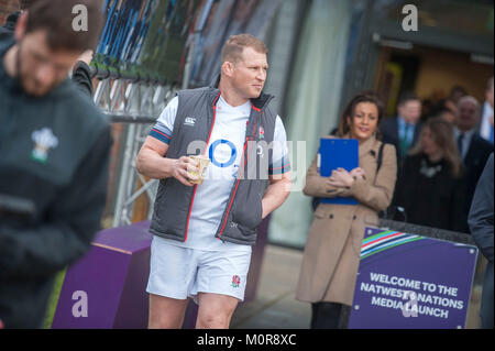 London, Großbritannien. 24 Jan, 2018. England Rugby Captain Dylan Hartley am Natwest sechs Nationen Rugby Turnier starten im Hilton Syon Park in London. Credit: Phil Rees/Alamy leben Nachrichten Stockfoto