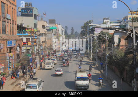 Starker Verkehr in der Innenstadt von Kathmandu, Nepal. Stockfoto