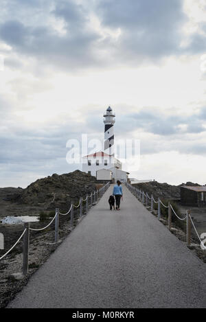 Berner Sennenhund zusammen mit seinem Besitzer im Freien rund um den Leuchtturm. Stockfoto