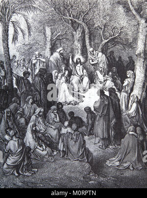 Jesus Predigt auf dem Berg, Grafik von Gustave Dore in der Heiligen Bibel veröffentlicht. Stockfoto