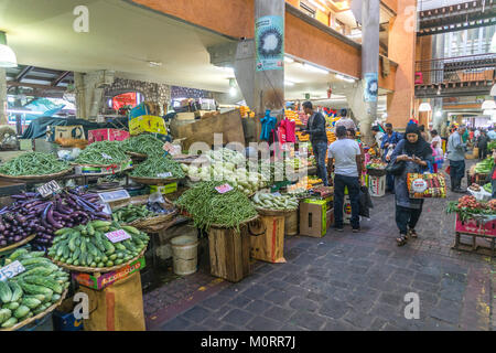 Stand mit Gemüse auf dem Zentralmarkt in Port Louis, Mauritius, Afrika | Gemüse auf dem zentralen Markt in Port Louis, Mauritius, Afrika Stockfoto