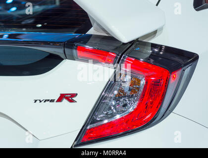 DETROIT, MI/USA - Januar 15, 2018: ein Honda Civic Type R Rücklicht auf der North American International Auto Show (NAIAS). Stockfoto