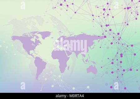 Politische Weltkarte mit Global Technology networking Konzept. Digitale Daten Visualisierung. Linien Plexus. Grosse Daten Hintergrund Kommunikation. Wissenschaftliche Vector Illustration Stock Vektor