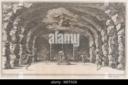 Höhle von Aeolus; eine Höhle mit Wind Götter das Blasen auf beiden Seiten der Aeolus, der in der Mitte thront; Entwurf von 'Il Pomo D'Oro' MET DP 874687 Stockfoto