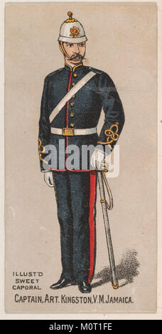 Dieses Bild, Teil der Military Series der Kinney Tobacco Company, zeigt ein Porträt eines Kapitäns in der Artillerie aus Kingston, Jamaika. Die Werbeserie wurde im frühen 20. Jahrhundert zur Werbung für Sweet Caporal Zigaretten verwendet. Stockfoto