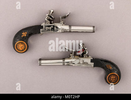 Cased Paar Double-Barreled Turn-Off Flintlock Pistolen MET LC-28 196 5 6 Eine c-001 Stockfoto