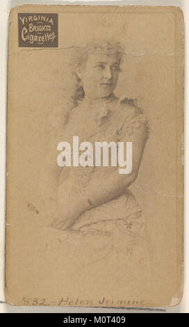 Card 832 zeigt Helen Jermine, eine Schauspielerin aus der Serie „Actors and Actress“ der Tabakhandelskarten. Diese Karte wurde als Teil eines Typ-2-Sets für Zigaretten von Virginia Brights ausgegeben und ist ein Sammlerstück, das die amerikanische Popkultur und Werbepraktiken des frühen 20. Jahrhunderts widerspiegelt. Stockfoto