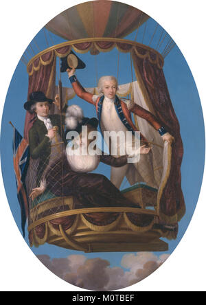 Kapitän Vincenzo Lunardi mit seinem Assistenten George Biggin, und Frau Letitia Anne Salbei, in einem Ballon, von John Francis Rigaud (1742-1810) Stockfoto