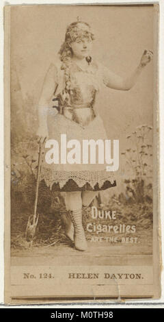 Diese Tauschkarte aus der „Actors and Actresses“-Serie (N145-6) zeigt Helen Dayton, eine Schauspielerin, und wurde von Duke Sons & Co. Herausgegeben, um Duke Cigarettes zu fördern. Es repräsentiert die Geschichte der Werbung und Sammlerkarten des frühen 20. Jahrhunderts. Stockfoto
