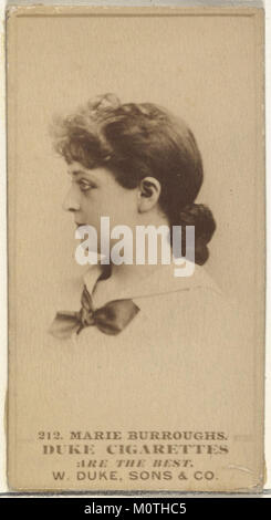 Card Number 212, mit Marie Burroughs, ist Teil der Schauspieler- und Schauspielerserie von Duke Sons & Co., die als Werbeartikel für Duke Cigarettes herausgegeben wurde. Die Karte enthält ein bemerkenswertes Bild von Burroughs, das Teil einer Sammlung von Schauspielerkarten ist. Stockfoto
