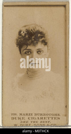 Diese Karte mit Marie Burroughs ist Teil der Serie „Schauspieler und Schauspielerinnen“ von Duke Sons & Co., die zur Förderung von Duke Zigaretten entwickelt wurde. Die Karte spiegelt die Werbekultur des frühen 20. Jahrhunderts wider. Stockfoto