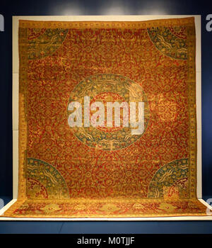 Ein Wollteppich aus Kairo, Ägypten, aus dem Osmanischen Reich (1550-1600 n. Chr.). Es ist im Textilmuseum der George Washington University untergebracht und zeigt die Textilkunst dieser Zeit. Stockfoto
