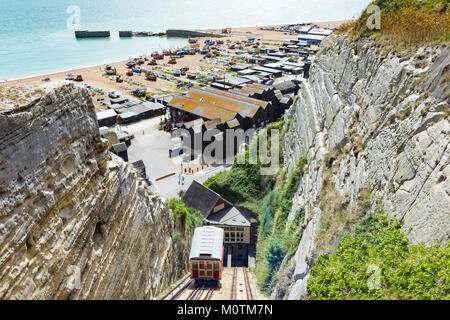 East Hill Lift Eisenbahn, Rock-A-Nore Road, Hastings, East Sussex, England, Vereinigtes Königreich Stockfoto