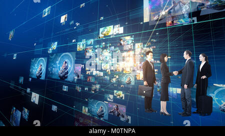 Gruppe von Geschäftsleuten im Cyberspace. IoT (Internet der Dinge). ICT (Information Communication Network). Social Media. Stockfoto